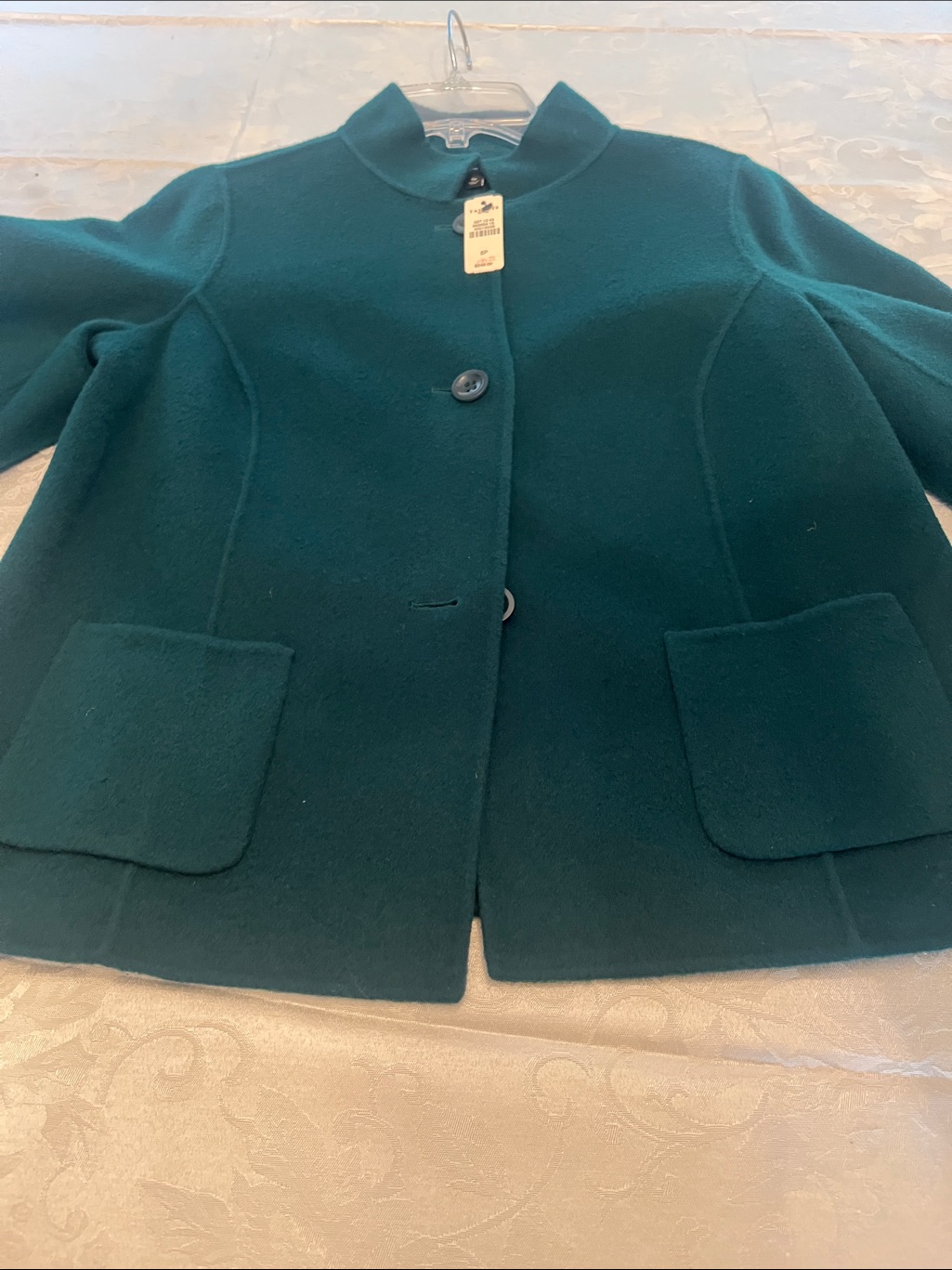 Wool-Blend Teal Button-Front Women's Jacket